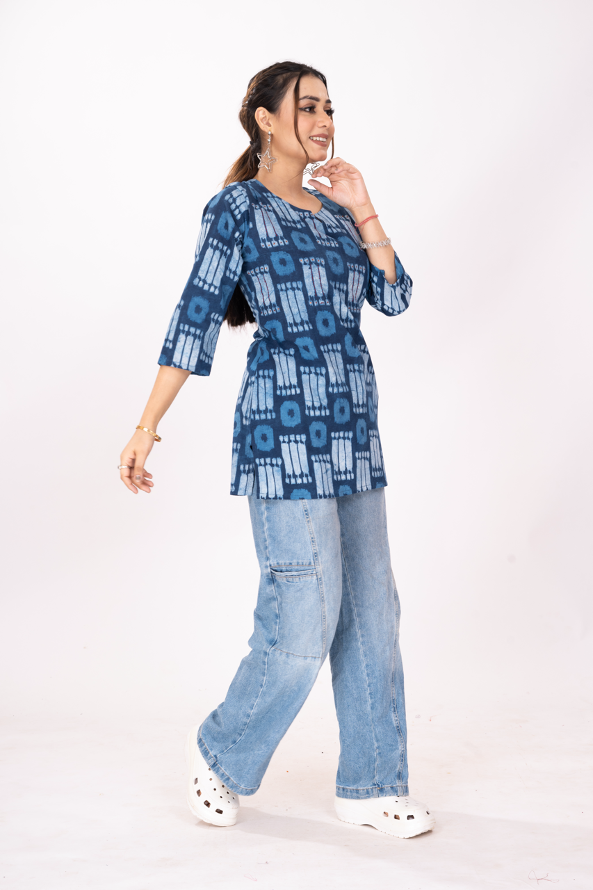 INDIGOFILE IKATSTYLE SHORT TOP KURTI