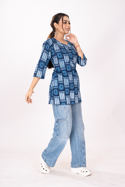 INDIGOFILE IKATSTYLE SHORT TOP KURTI