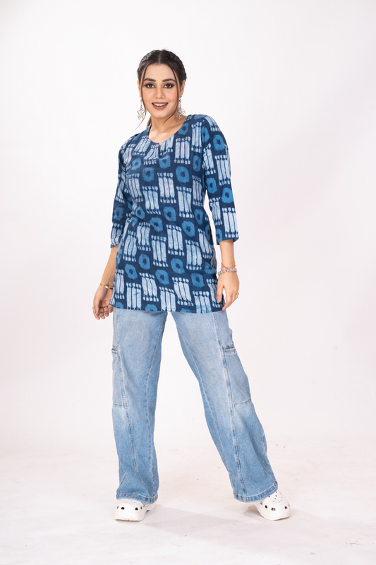 INDIGOFILE IKATSTYLE SHORT TOP KURTI