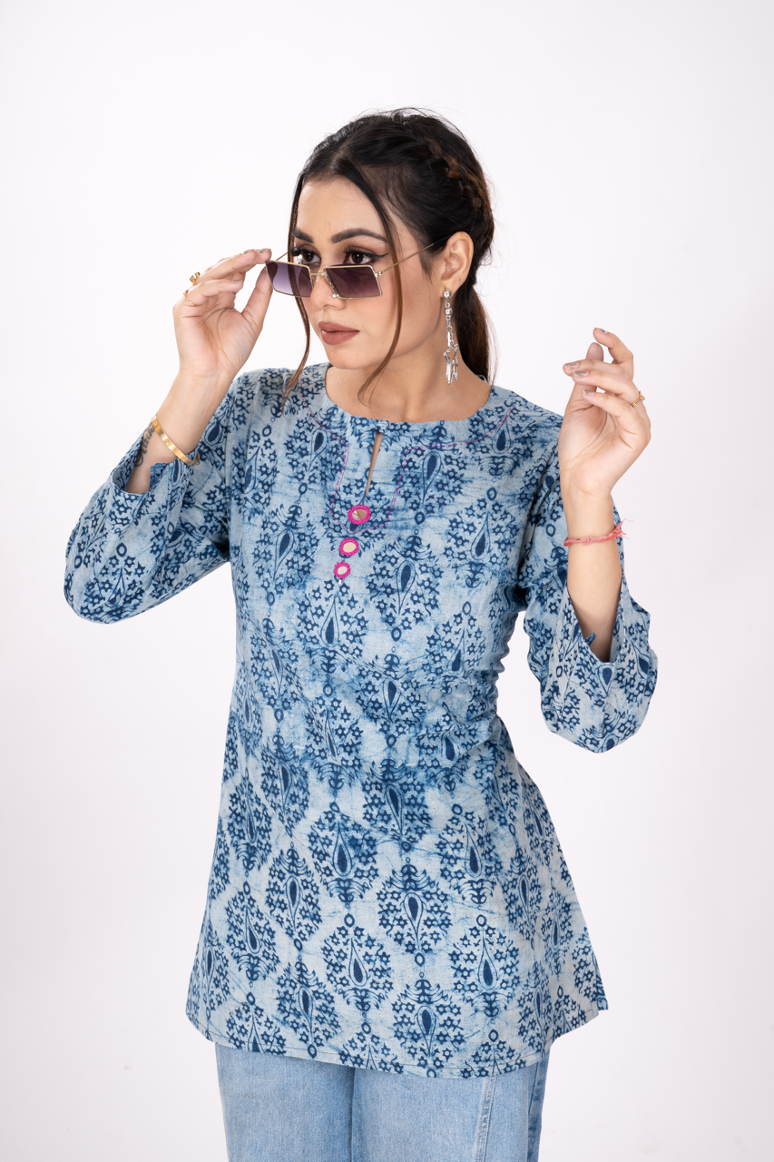 INDIGOFILE BLOCKSTYLE SHORT TOP KURTI