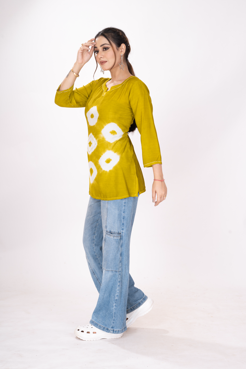 MUSTARD TIEDYE TOP