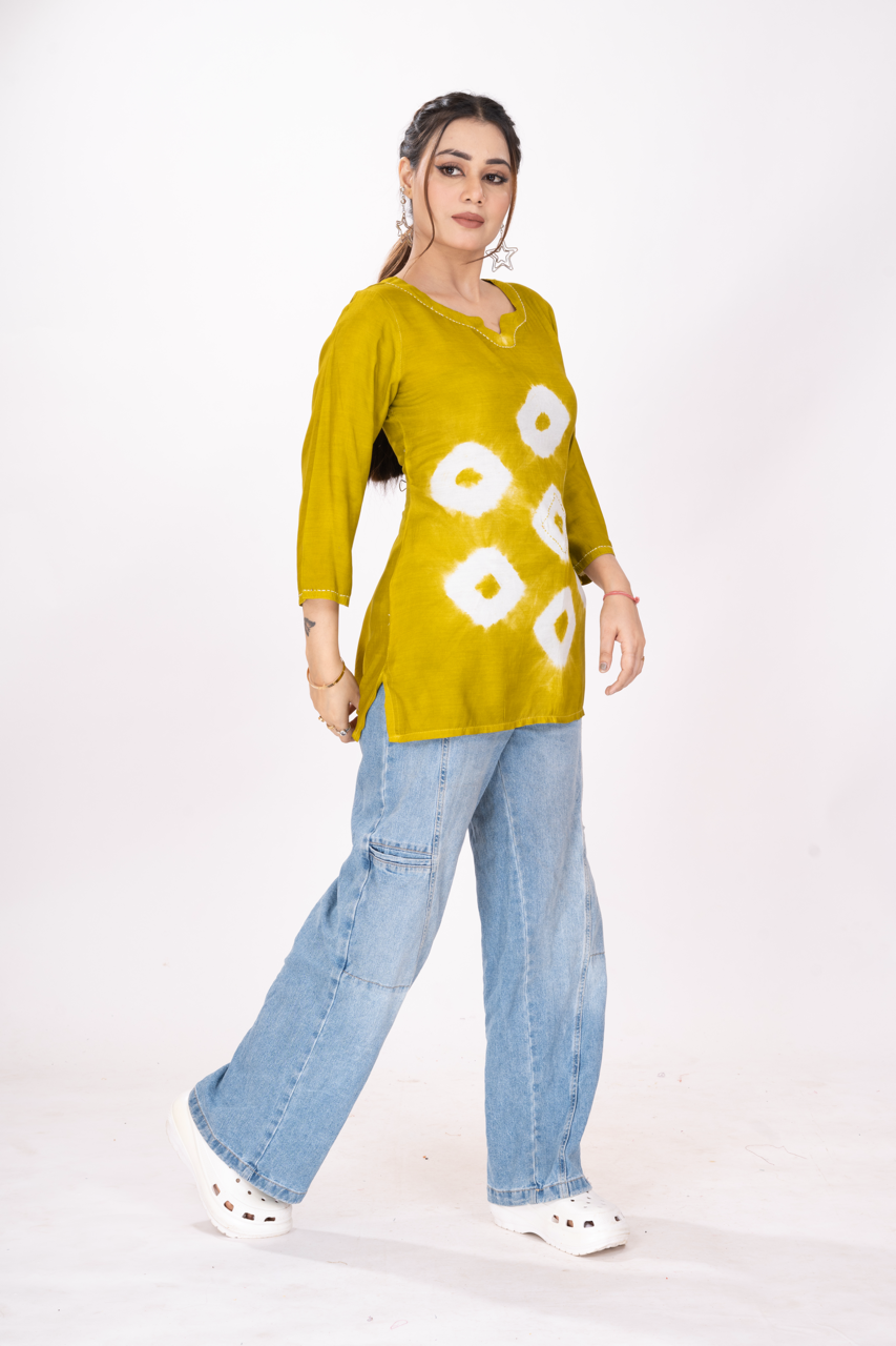 MUSTARD TIEDYE TOP