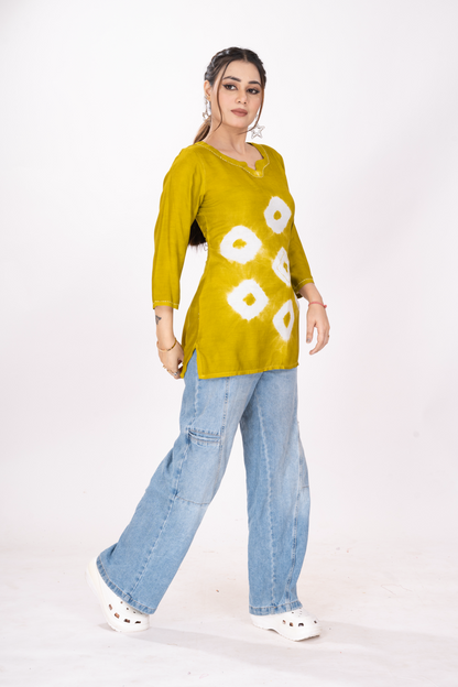 MUSTARD TIEDYE TOP