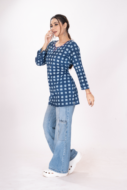 INDIGOFILE WHITESQUARED SHORT TOP KURTI