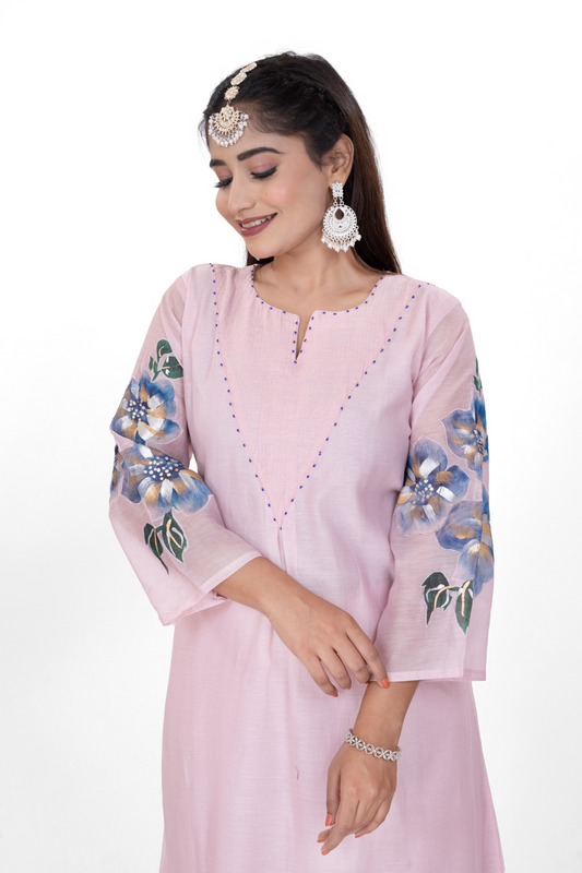 POWDER PINK HANDPAINTED DRESS