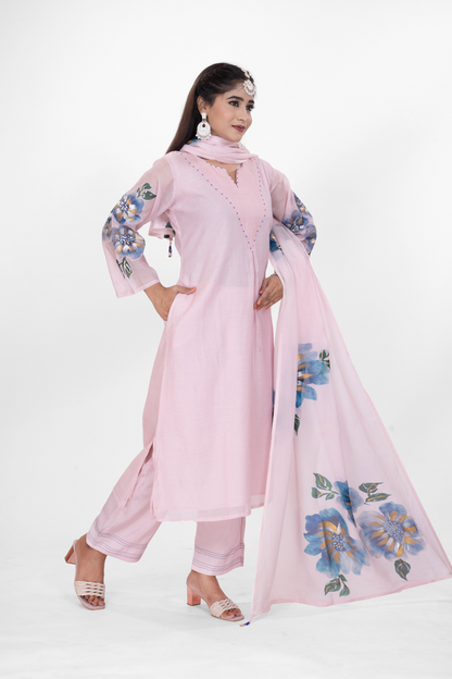 POWDER PINK HANDPAINTED DRESS