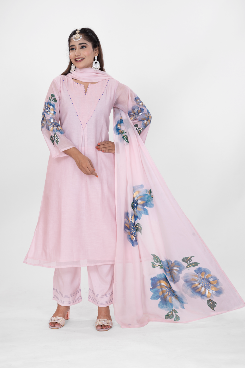 POWDER PINK HANDPAINTED DRESS
