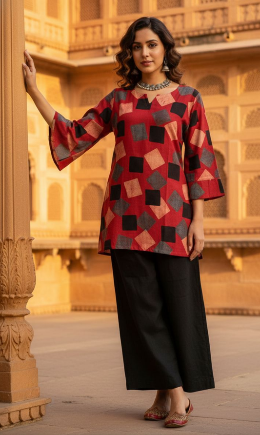 Rekh Ajrakh Short Kurti
