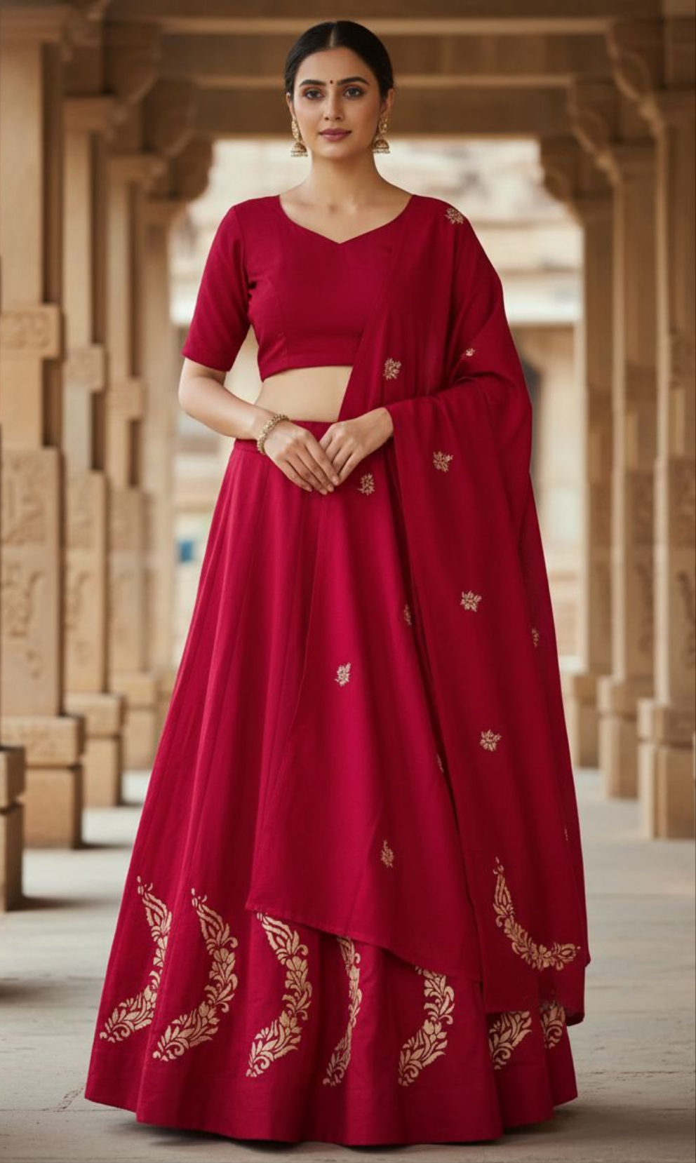 Maroon Hand Block Printed Lehenga Set
