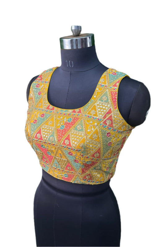 YELLOW EMBROIDERED MULTI BLOUSE