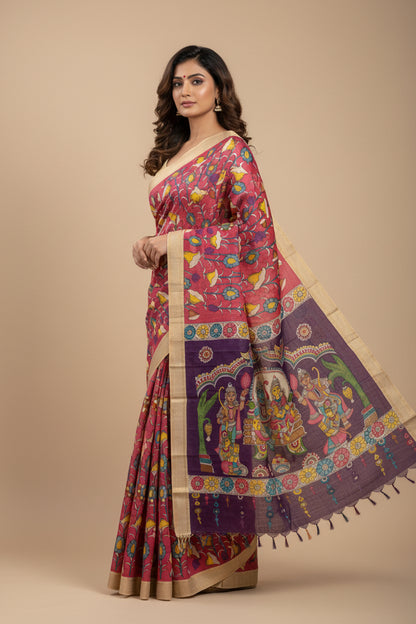 KALAMKARI HAND PAINTED SILK SAREE PRKRITI EDITION RAM SITA