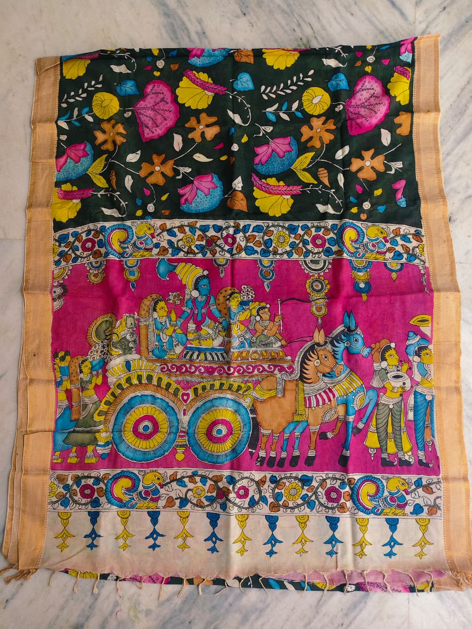 KALAMKARI HAND PAINTED SILK SAREE PRKRITI EDITION CHARIOT