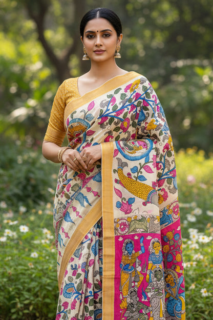Colorful traditional fabric with intricate patterns on a marble surface