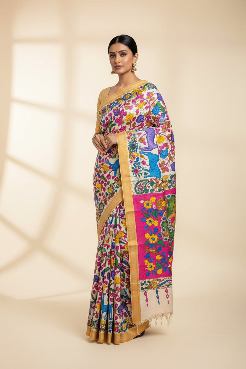 KALAMKARI HAND PAINTED SILK SAREE PRKRITI EDITION MOR