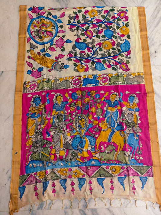 KALAMKARI HAND PAINTED SILK SAREE PRKRITI EDITION KRISHNA