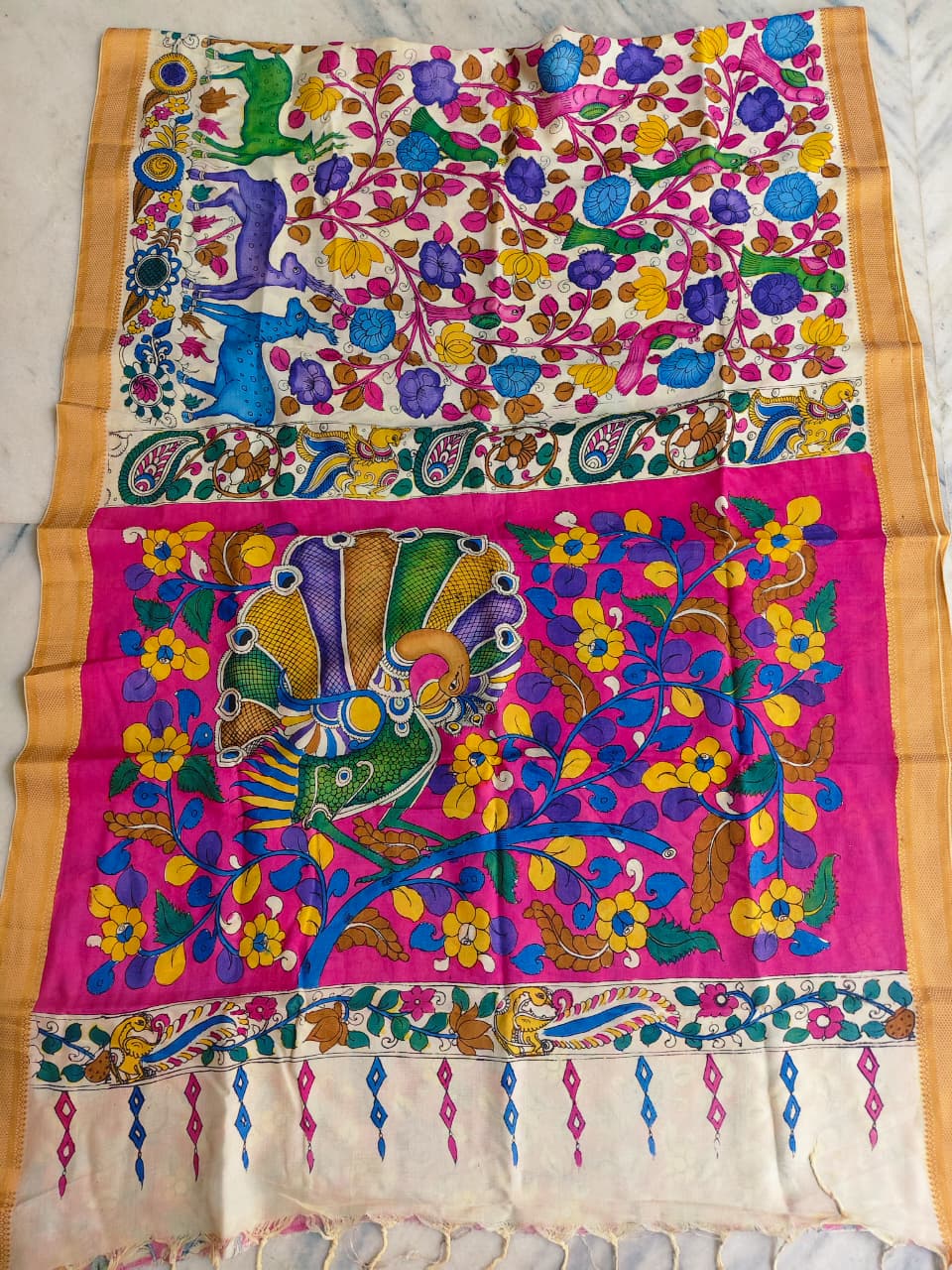 KALAMKARI HAND PAINTED SILK SAREE PRKRITI EDITION MOR