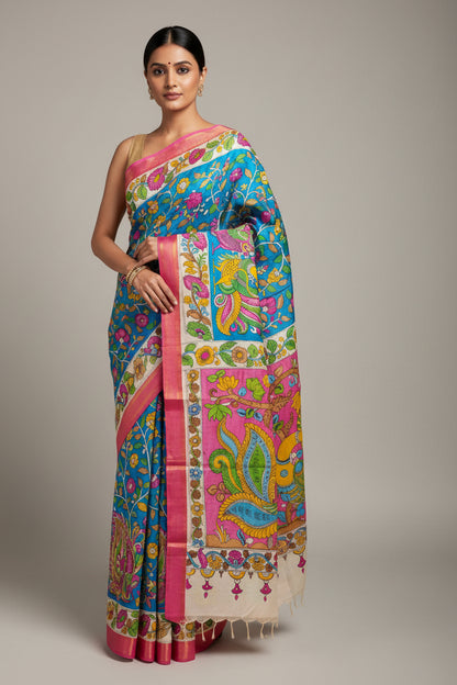 KALAMKARI HAND PAINTED SILK SAREE PRKRITI EDITION MOR
