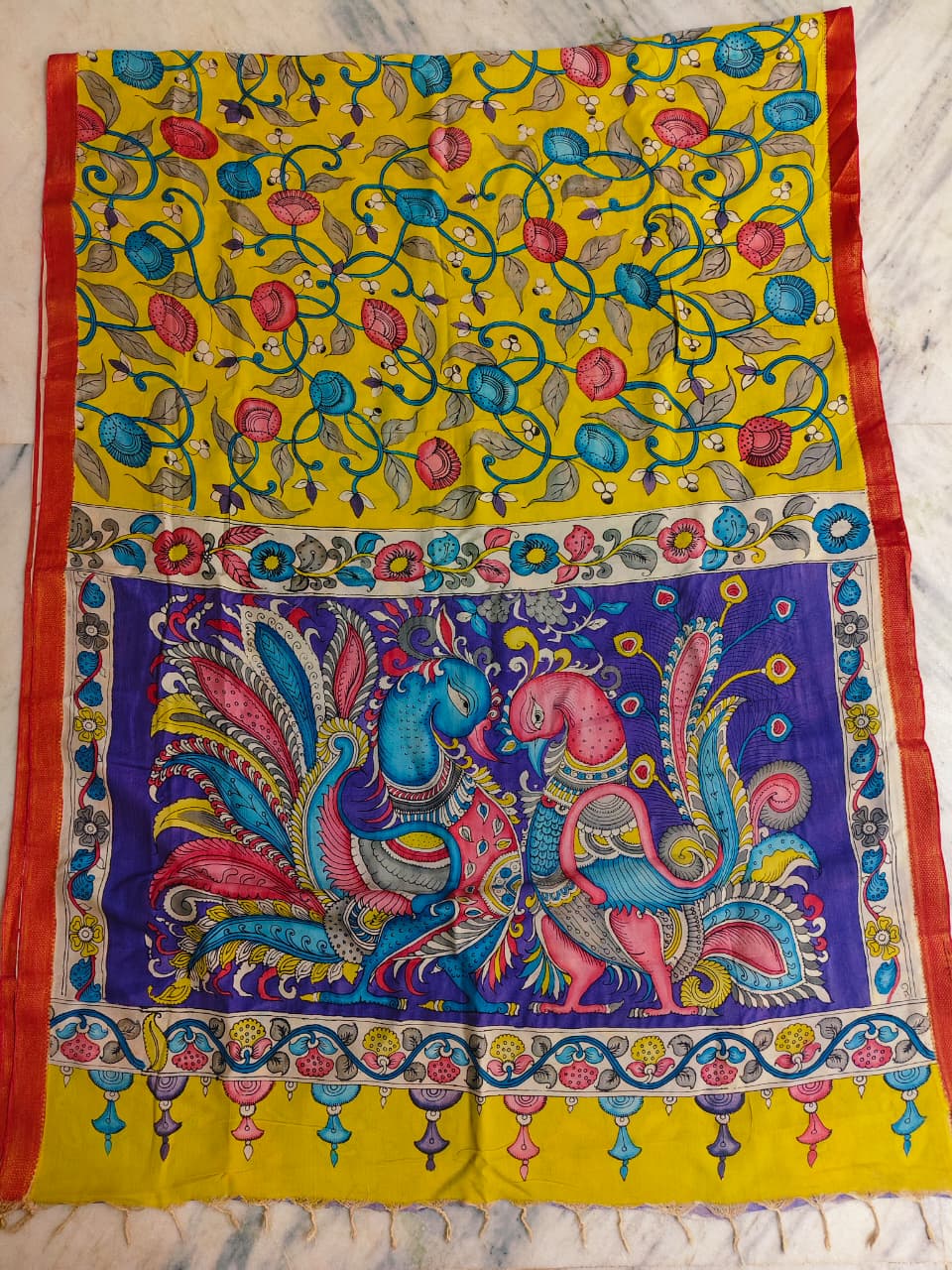 KALAMKARI HAND PAINTED SILK SAREE PRKRITI EDITION MOR