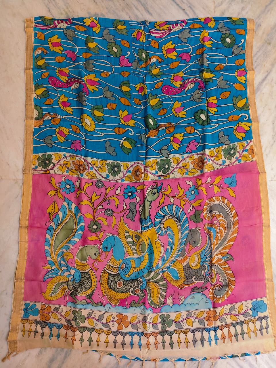 KALAMKARI HAND PAINTED SILK SAREE PRKRITI EDITION MOR