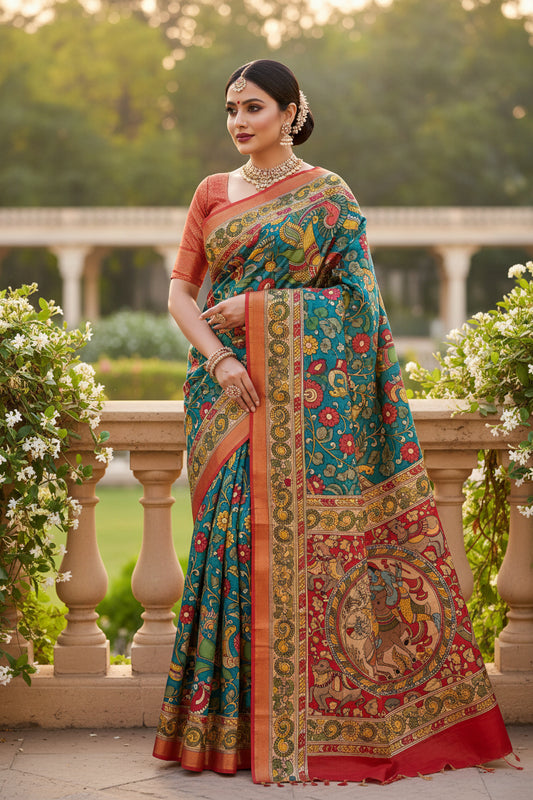 KALAMKARI HAND PAINTED SILK SAREE PRKRITI EDITION KRISHNA