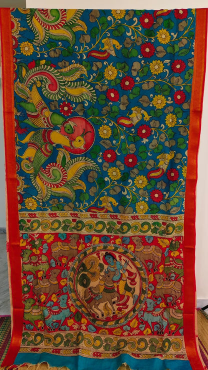 KALAMKARI HAND PAINTED SILK SAREE PRKRITI EDITION KRISHNA