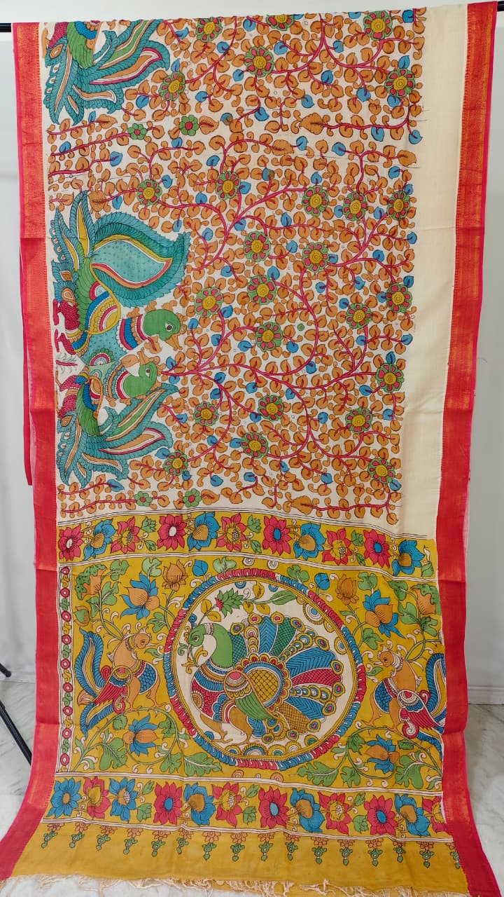 KALAMKARI HAND PAINTED SILK SAREE PRKRITI EDITION MOR