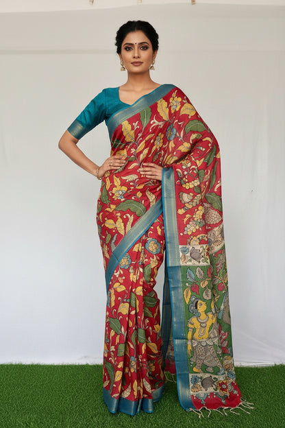 KALAMKARI HAND PAINTED SILK SAREE PRKRITI EDITION RAJ PRASTHAN
