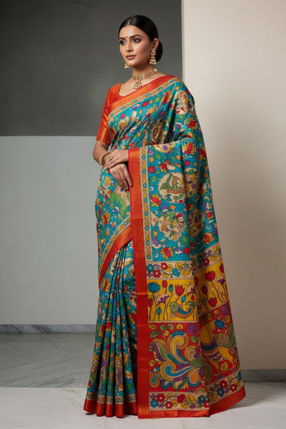 KALAMKARI HAND PAINTED SILK SAREE PRKRITI EDITION MOR