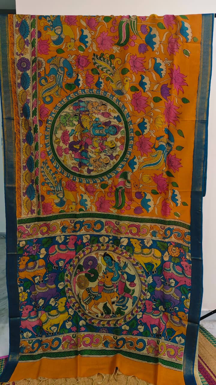 KALAMKARI HAND PAINTED SILK SAREE PRKRITI EDITION KRISHNA