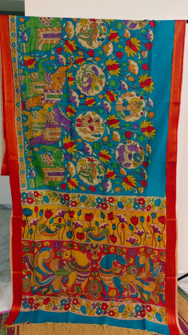 KALAMKARI HAND PAINTED SILK SAREE PRKRITI EDITION MOR
