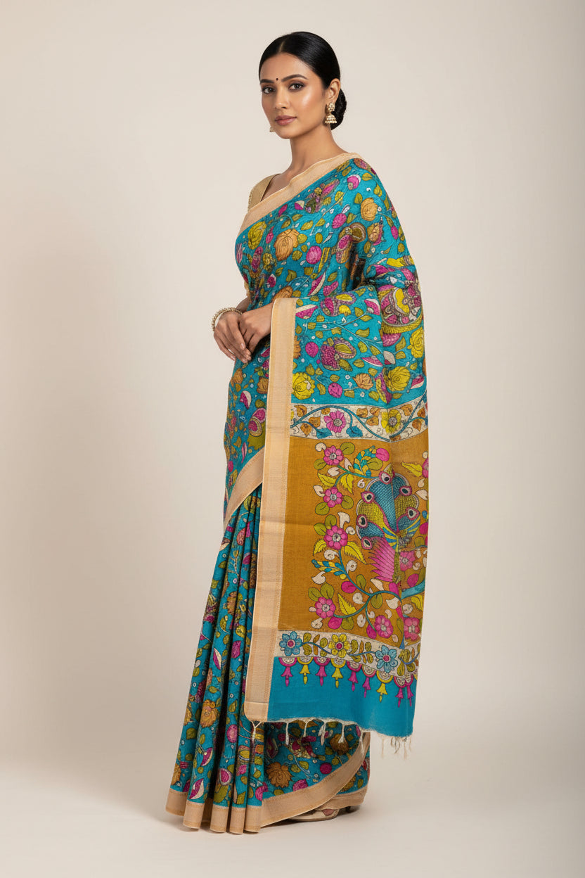 KALAMKARI HAND PAINTED SILK SAREE PRKRITI EDITION MOR