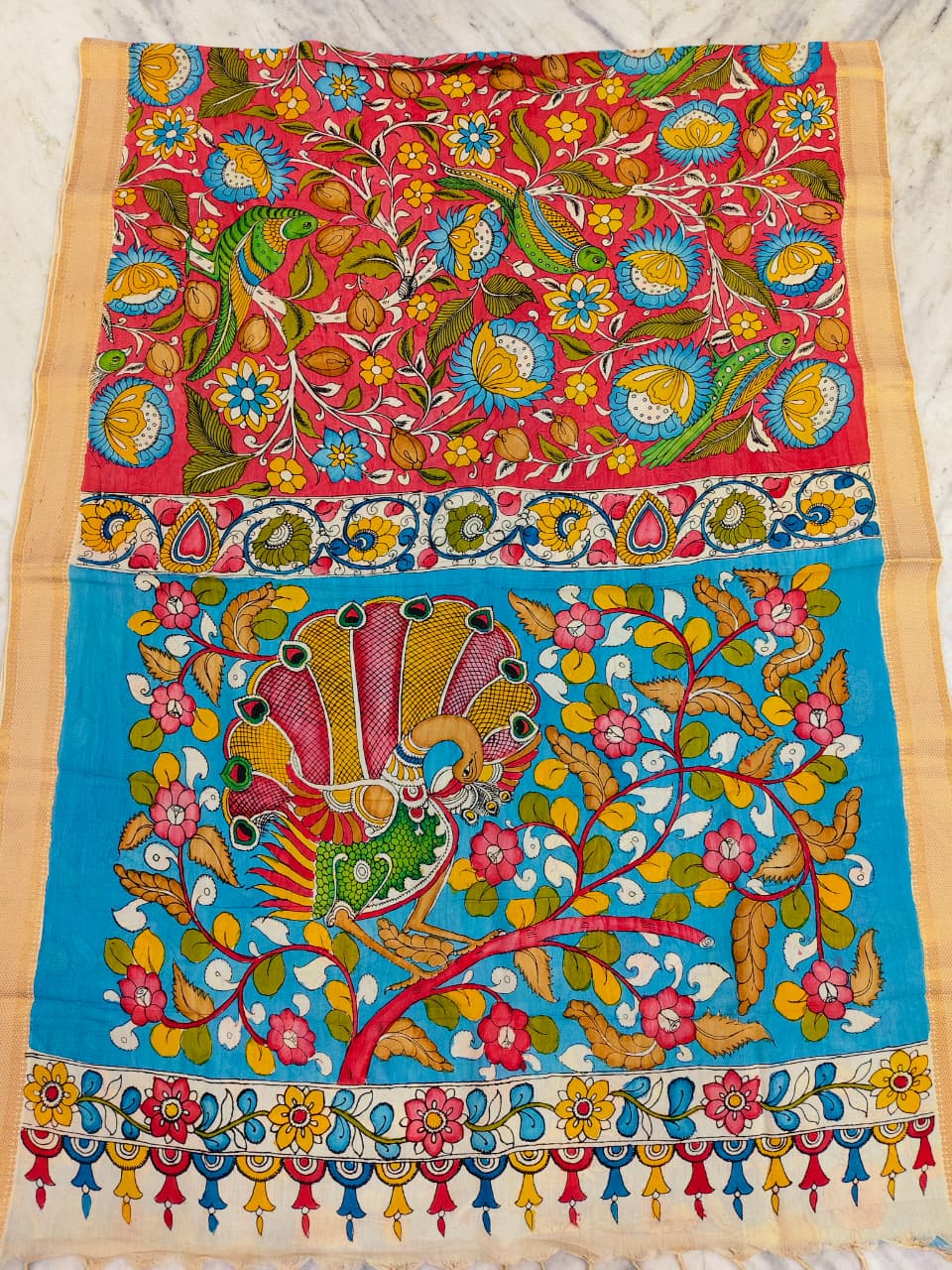 KALAMKARI HAND PAINTED SILK SAREE PRKRITI EDITION MOR