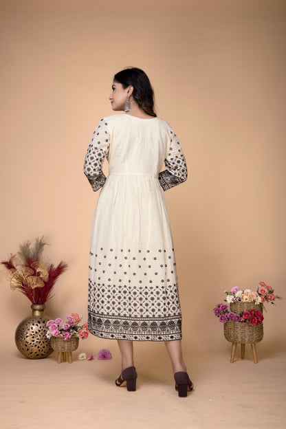 OFFWHITE EMBROIDERED MIDI