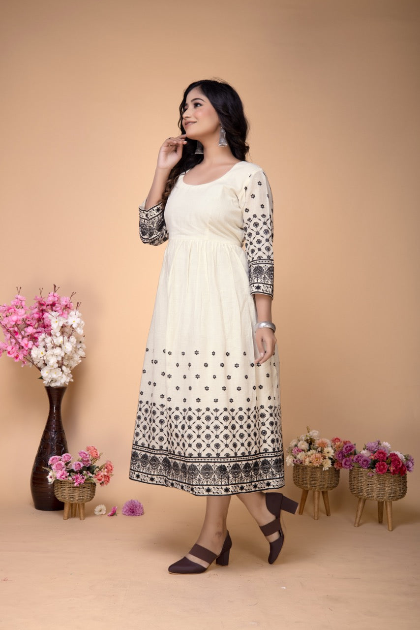 OFFWHITE EMBROIDERED MIDI