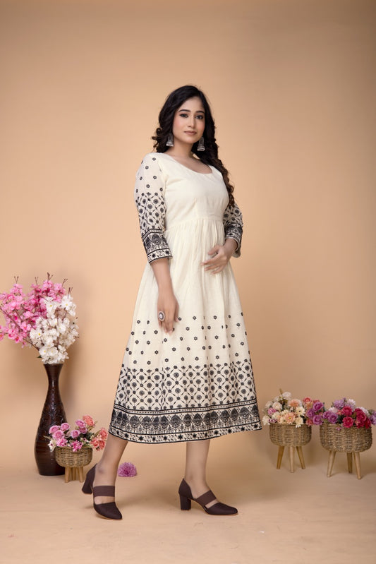 OFFWHITE EMBROIDERED MIDI