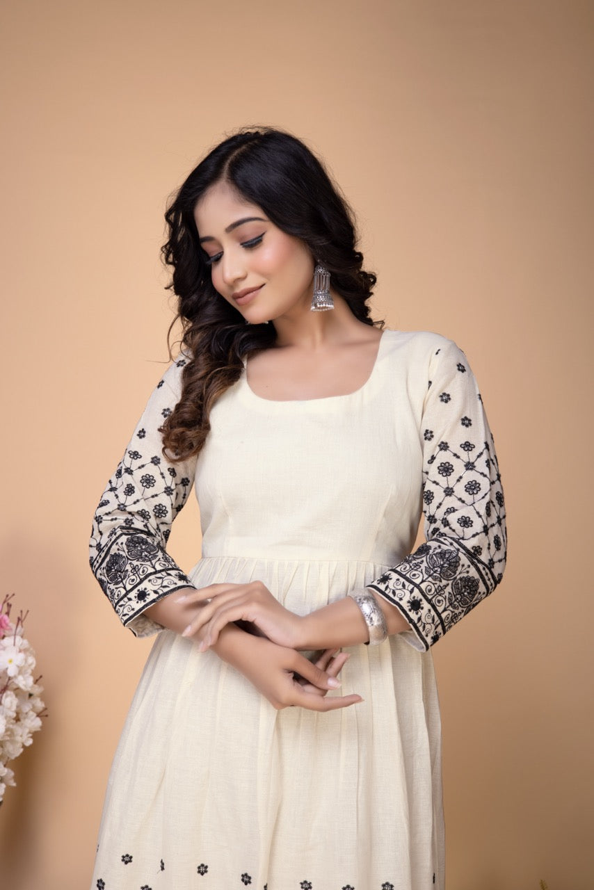 OFFWHITE EMBROIDERED MIDI