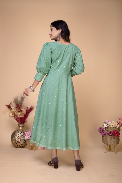 PISTAPIRATE PUFF SLEEVE COTTON MIDI