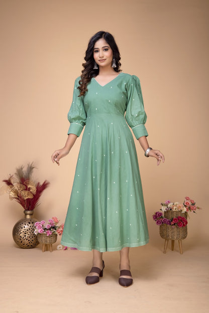 PISTAPIRATE PUFF SLEEVE COTTON MIDI