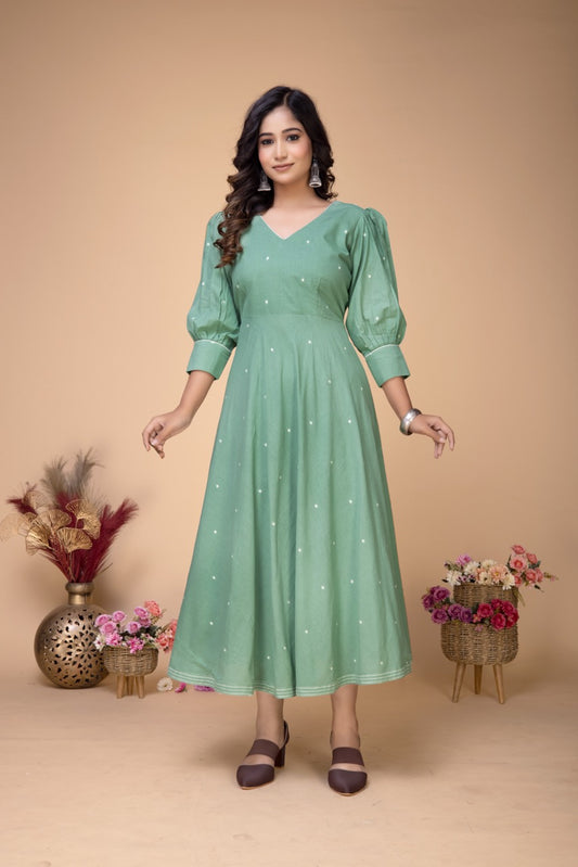 PISTAPIRATE PUFF SLEEVE COTTON MIDI