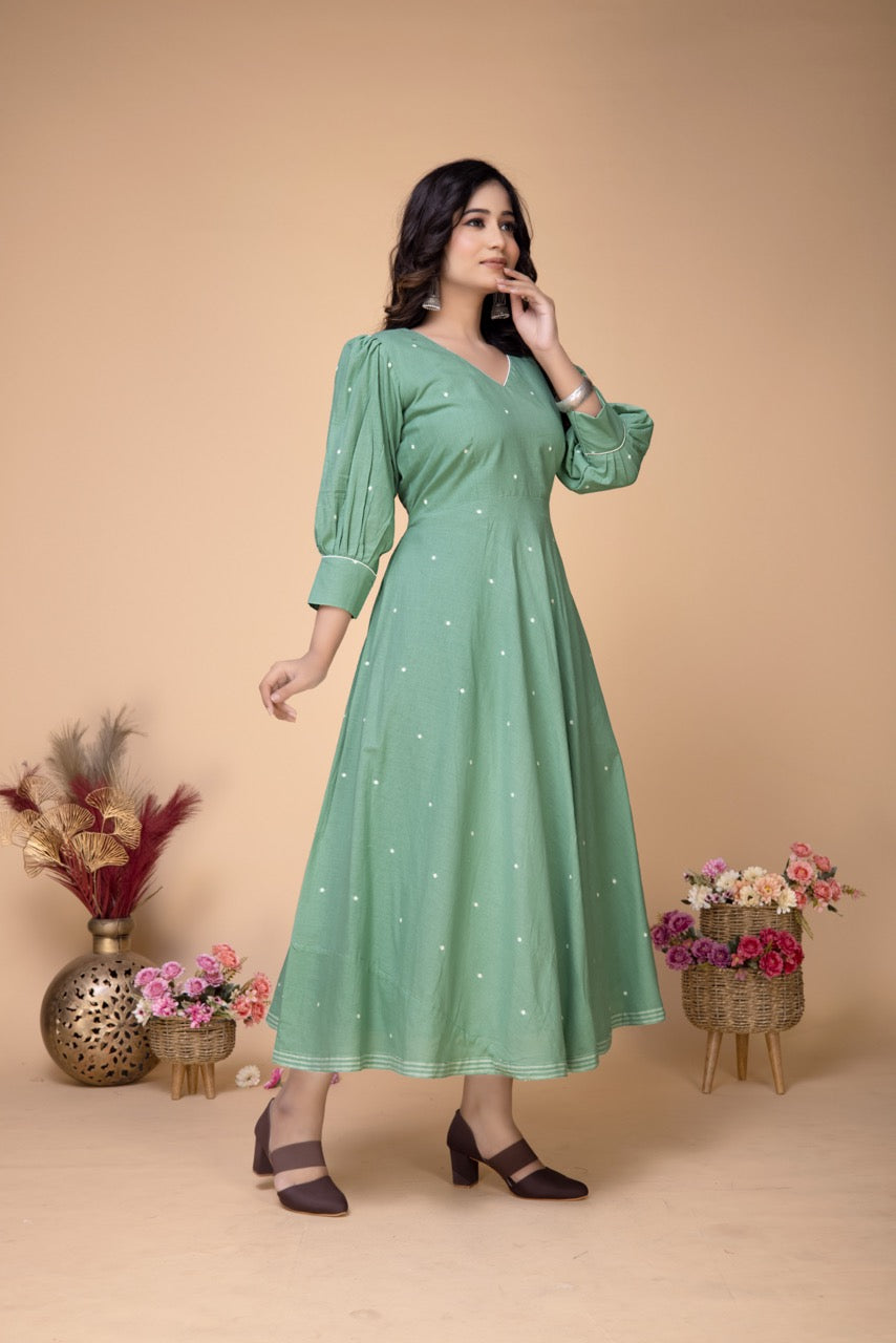 PISTAPIRATE PUFF SLEEVE COTTON MIDI