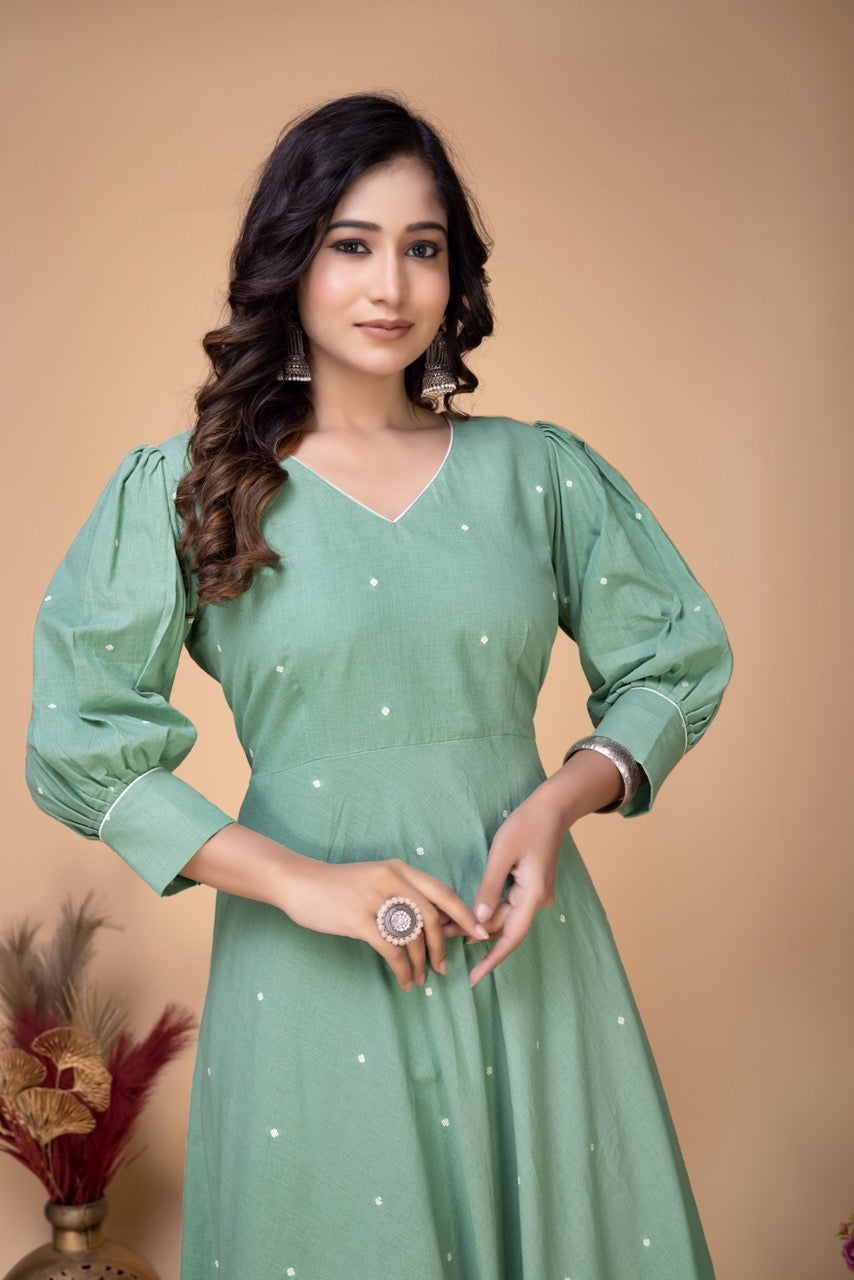 PISTAPIRATE PUFF SLEEVE COTTON MIDI