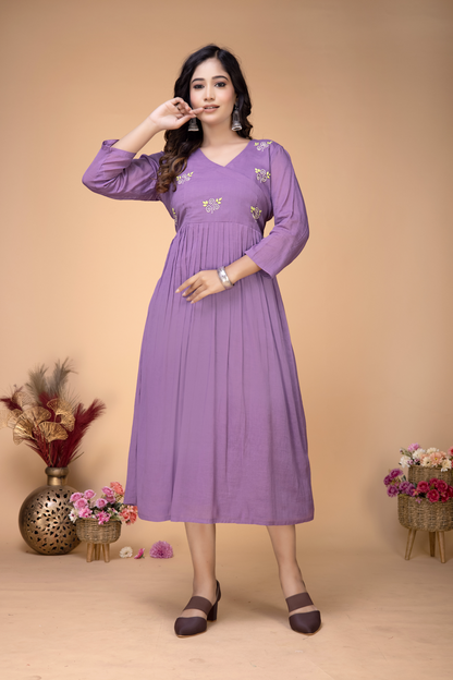 PURPLE HANDEMBROIDERED DRESS