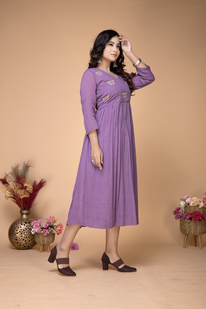 PURPLE HANDEMBROIDERED DRESS