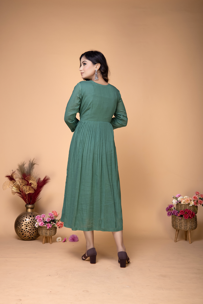 EMERALD GREEN HANDEMBROIDERED MIDI