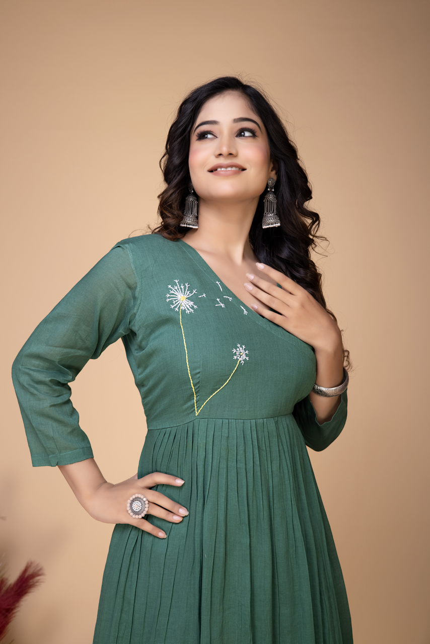 EMERALD GREEN HANDEMBROIDERED MIDI