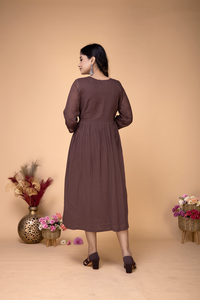 SOLIDBROWN HAND ABHLA COTTON DRESS