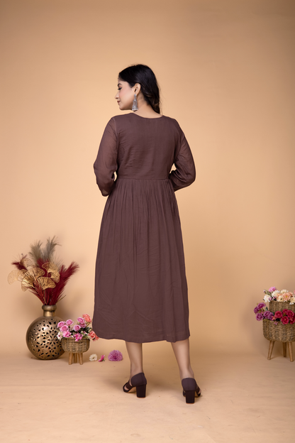 SOLIDBROWN HAND ABHLA COTTON DRESS