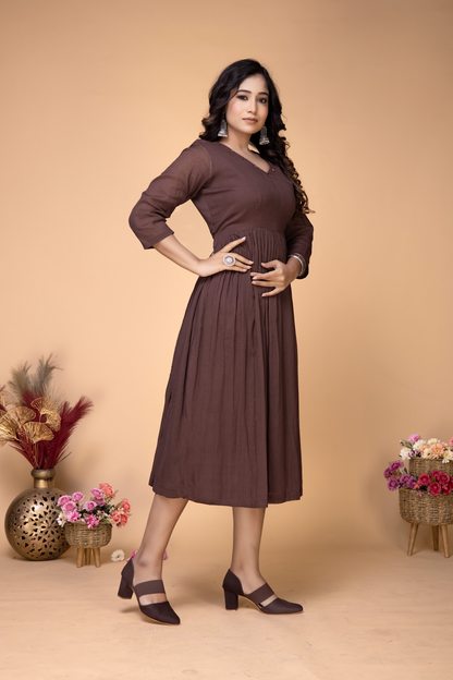 SOLIDBROWN HAND ABHLA COTTON DRESS