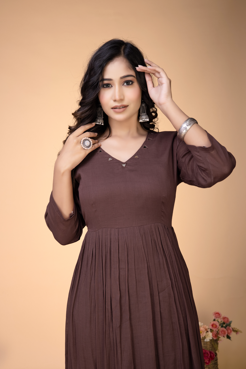 SOLIDBROWN HAND ABHLA COTTON DRESS