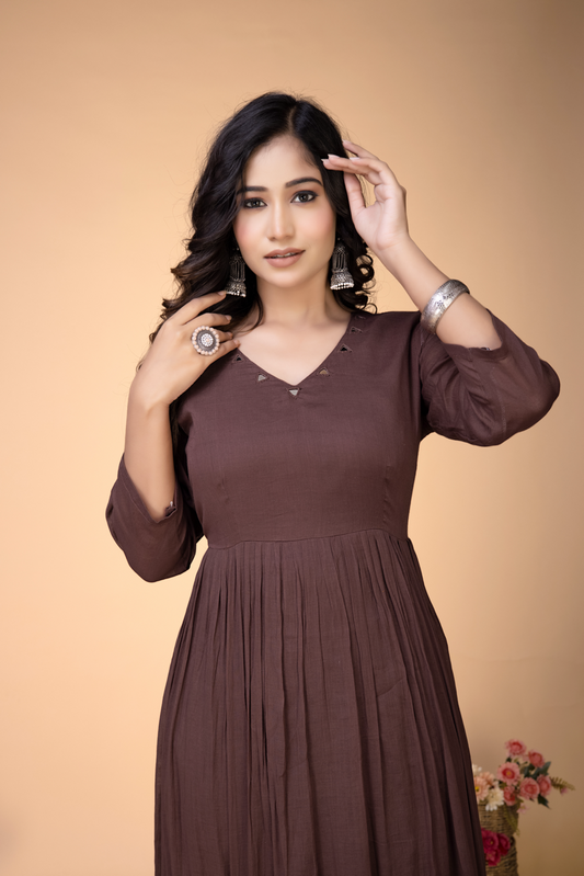 SOLIDBROWN HAND ABHLA COTTON DRESS